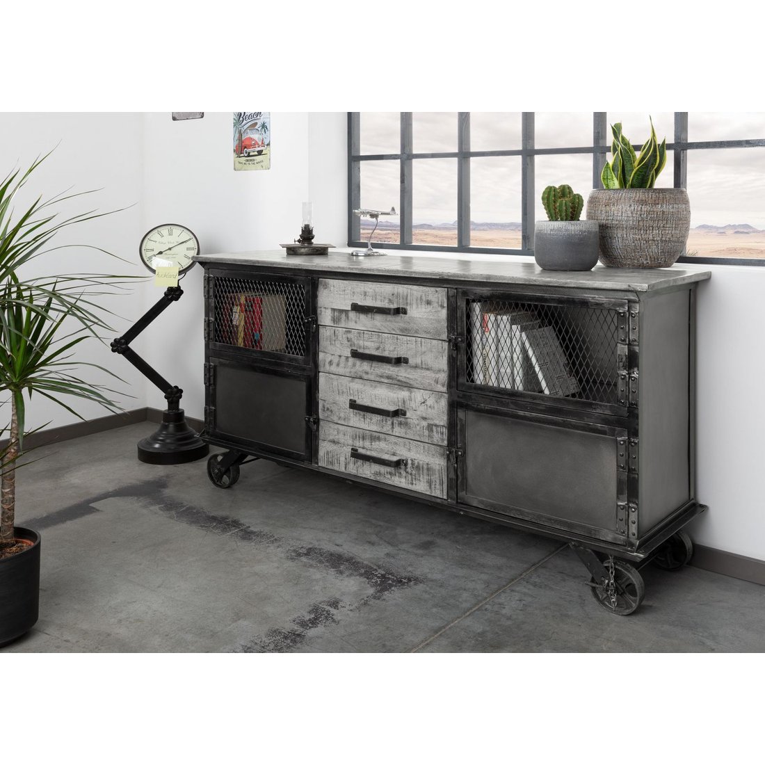 Sideboard Mango 153x40x80 grau lackiert HEAVY INDUSTRY #153 Massivmöbel24 Sideboard Mango grau lackiert HEAVY INDUSTRY