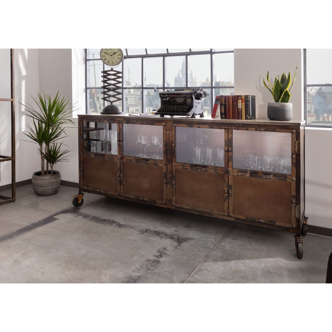 Sideboard Mango 180x40x90 braun lackiert HEAVY INDUSTRY #215 Massivmöbel24 Sideboard Mango braun lackiert HEAVY INDUSTRY