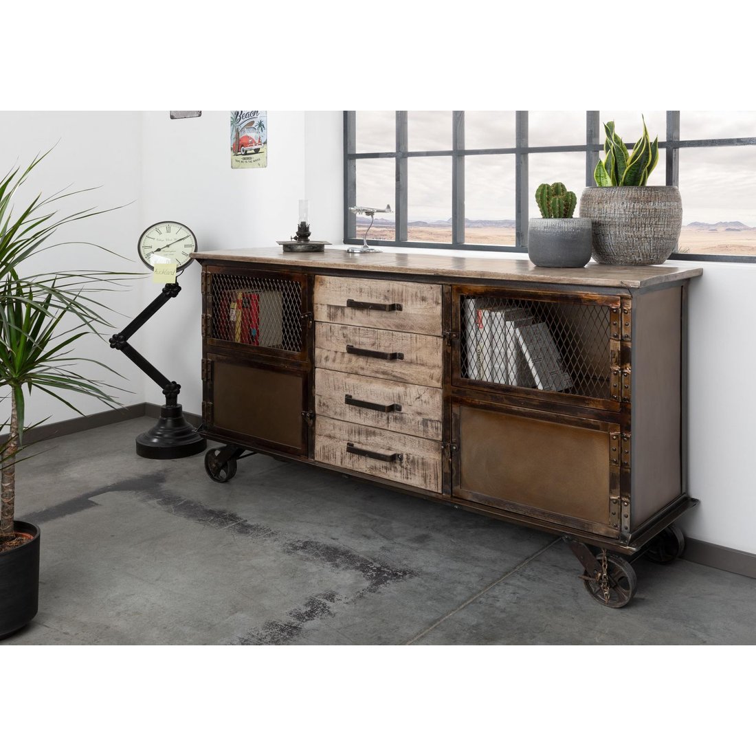Sideboard Mango 153x40x80 braun lackiert HEAVY INDUSTRY #253 Massivmöbel24 Sideboard Mango braun lackiert HEAVY INDUSTRY