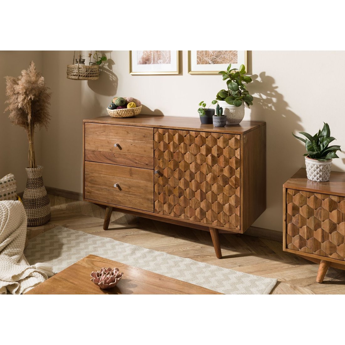 Sideboard Akazie 115x42x75 Akazie natur lackiert MOSAYK #112 Massivmöbel24 Sideboard Akazie Akazie natur lackiert MOSAYK