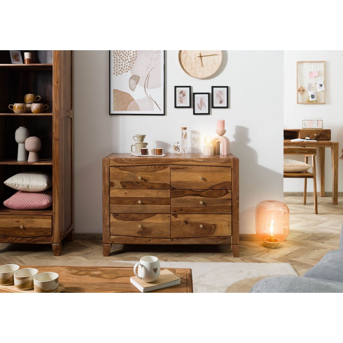 Sideboard Sheesham 110x45x80 braun lackiert ANCONA #120 Massivmöbel24 Sideboard Sheesham braun lackiert ANCONA