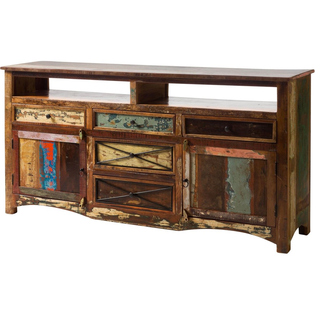 Sideboard Altholz 190x45x95 mehrfarbig lackiert NATURE OF SPIRIT #131 Massivmöbel24 Sideboard Altholz mehrfarbig lackiert NATURE OF SPIRIT