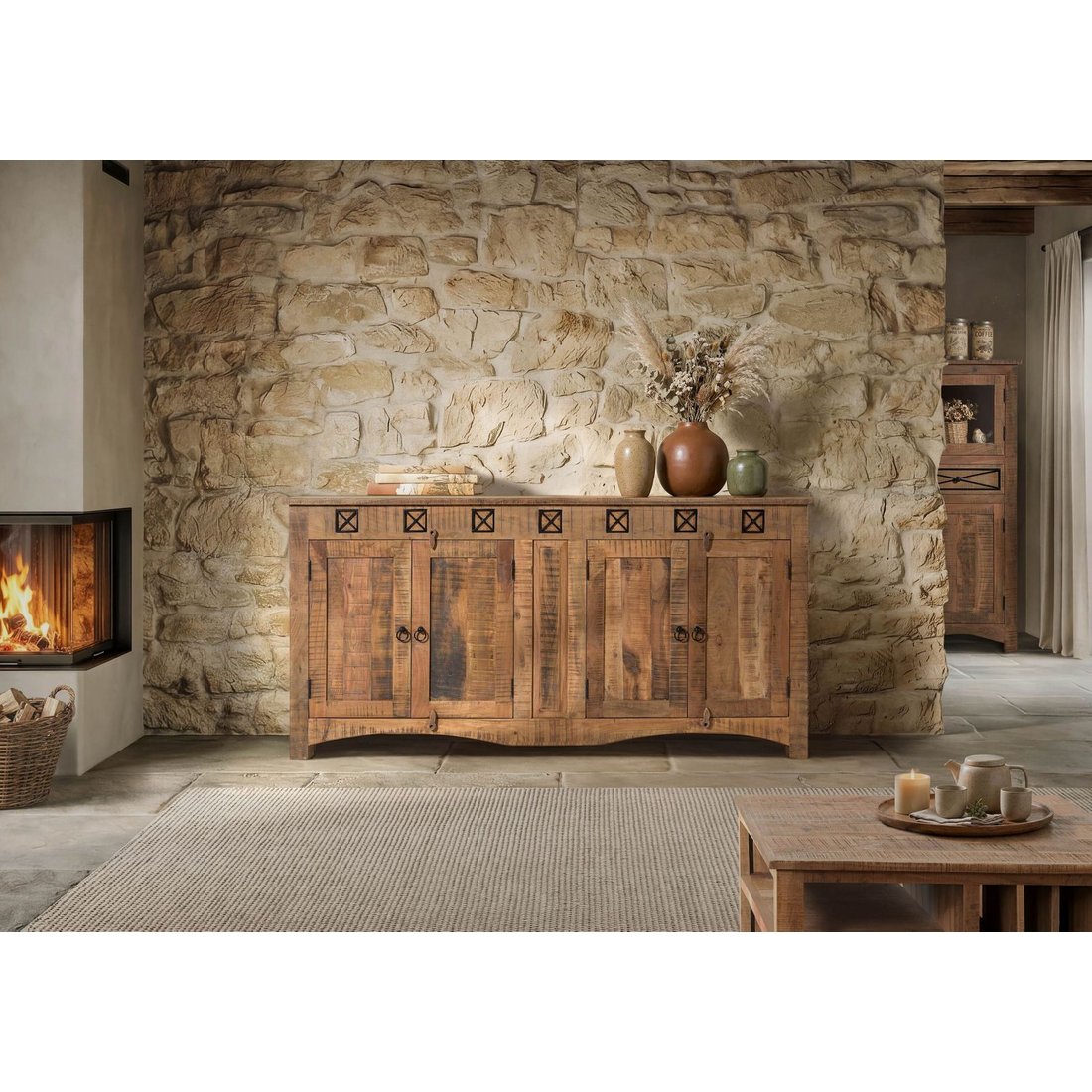 Sideboard Akazie 178x42x88 natur versiegelt NATURE OF SPIRIT #240 Massivmöbel24 Sideboard Akazie natur versiegelt NATURE OF SPIRIT