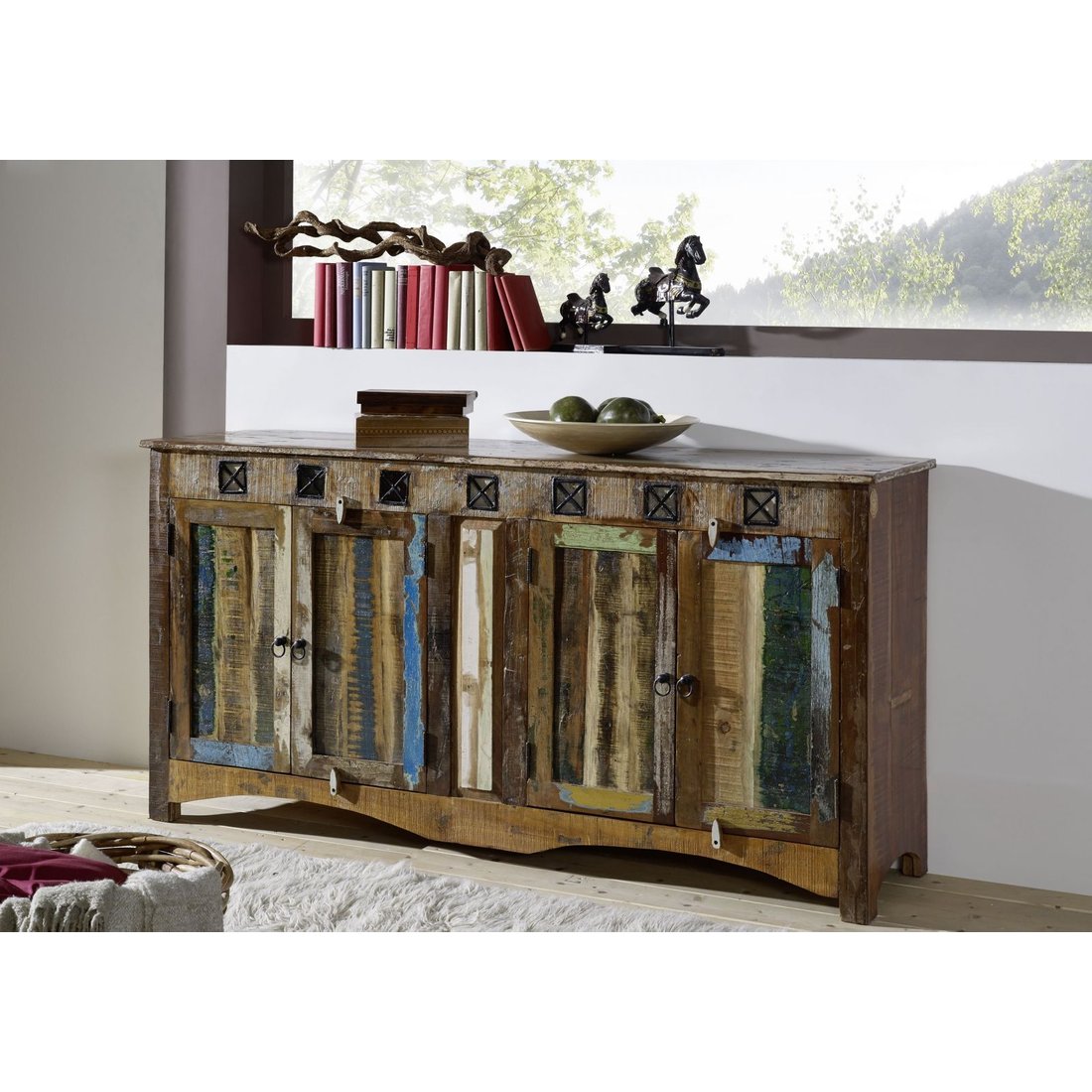 Sideboard Altholz 178x42x88 mehrfarbig lackiert NATURE OF SPIRIT #40 Massivmöbel24 Sideboard Altholz mehrfarbig lackiert NATURE OF SPIRIT