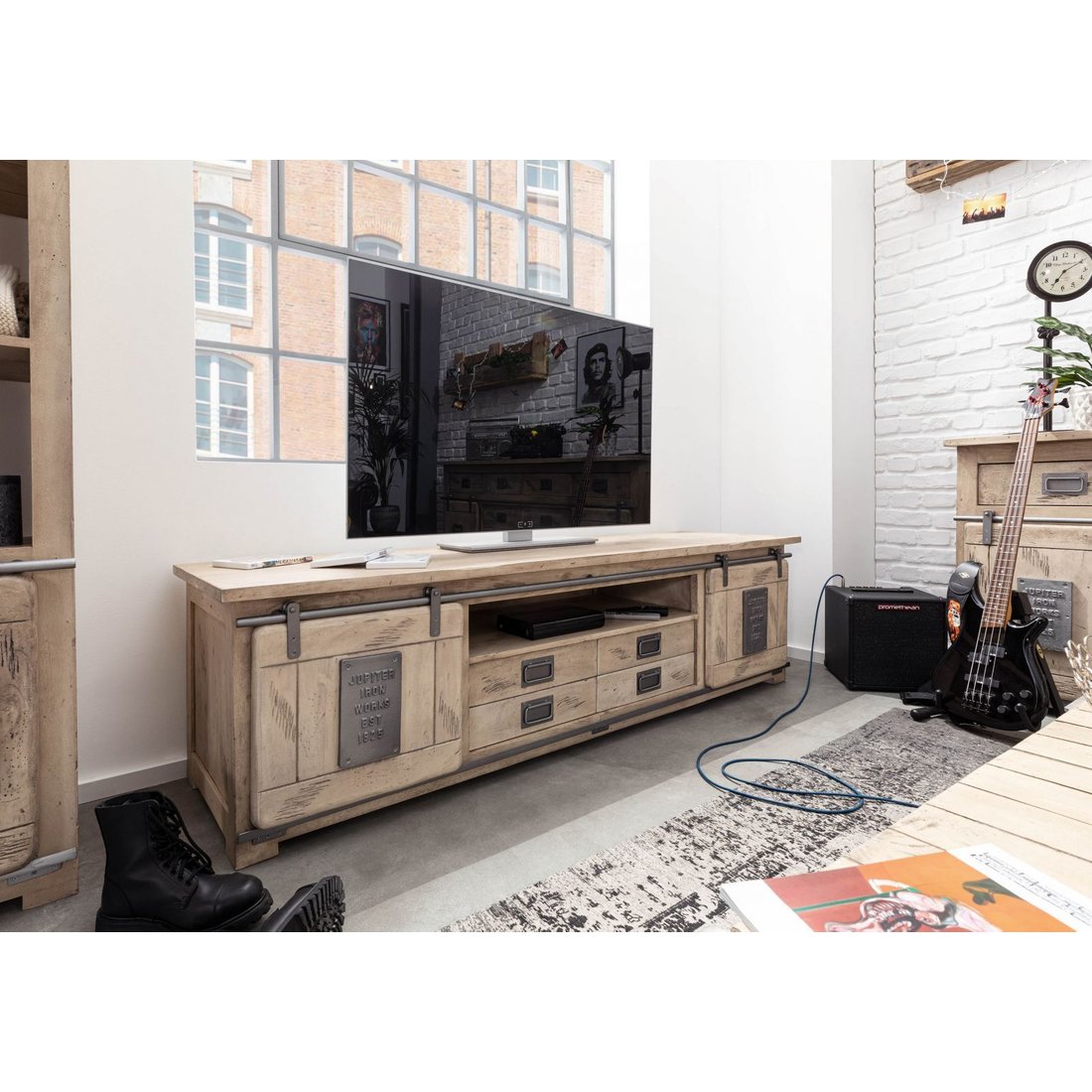 TV-Board Mango 200x55x55 whitewash lackiert RAILWAY #348 Massivmöbel24 TV-Board Mango whitewash lackiert RAILWAY