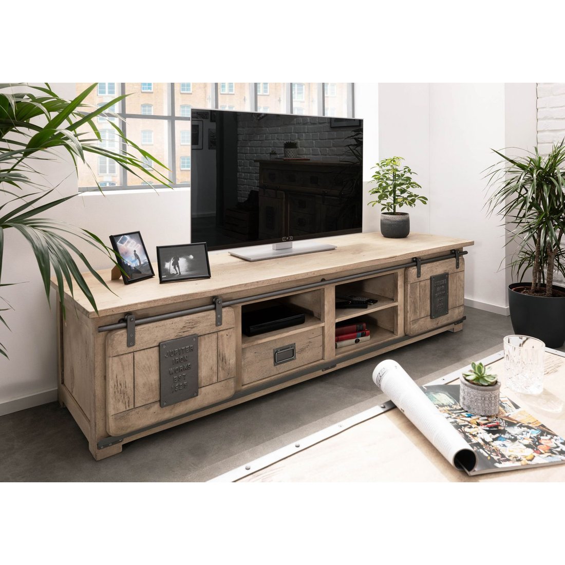 TV-Board Mango 200x55x50 whitewash lackiert RAILWAY #351 Massivmöbel24 TV-Board Mango whitewash lackiert RAILWAY