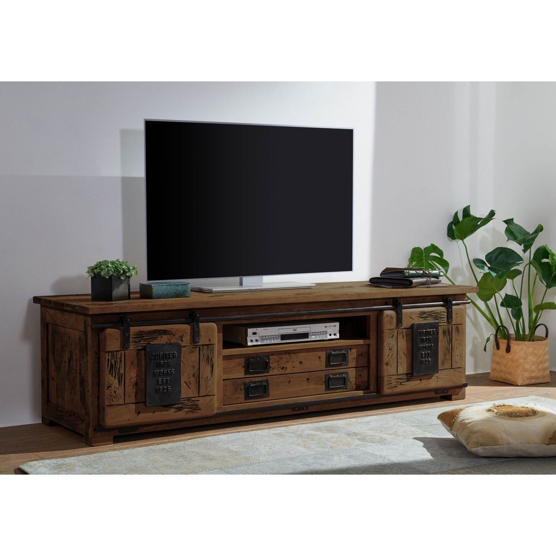 TV-Board Mango 180x55x50 braun lackiert RAILWAY #446 Massivmöbel24 TV-Board Mango braun lackiert RAILWAY