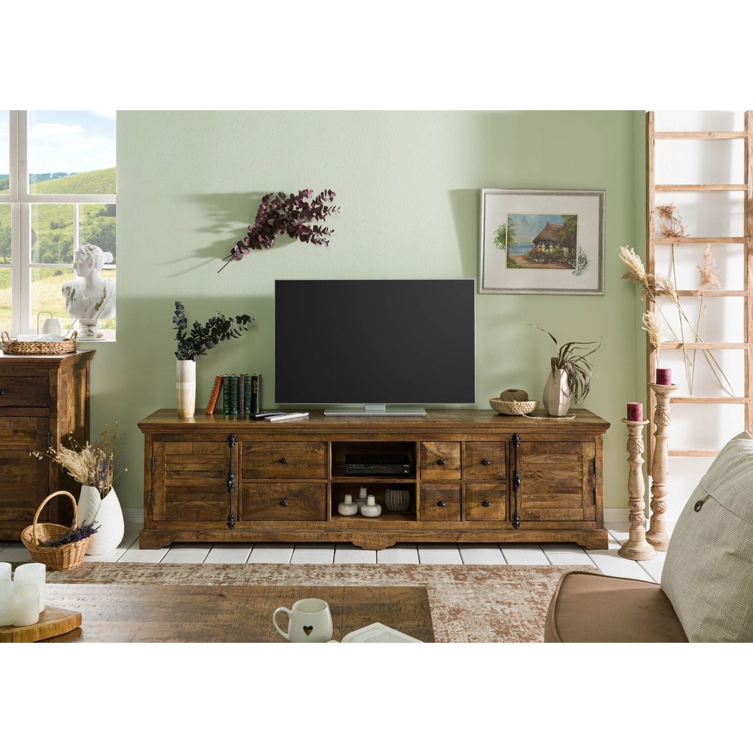 TV-Board Mango 220x45x60 dunkelbraun geölt RODEZ #150 Massivmöbel24 TV-Board Mango dunkelbraun geölt RODEZ