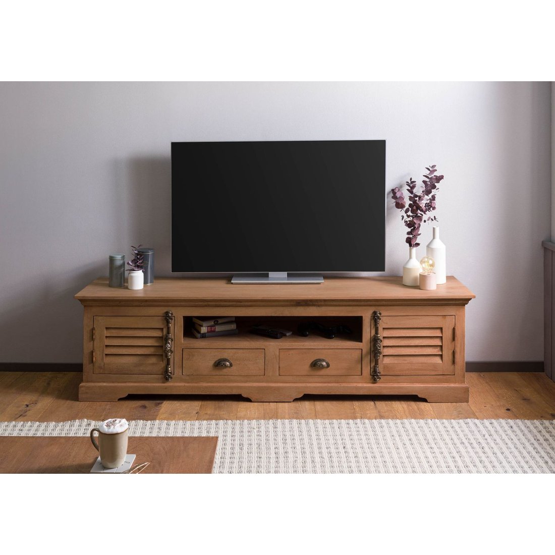 TV-Board Mango 200x45x55 beige geölt TOULOUSE #10 Massivmöbel24 TV-Board Mango beige geölt TOULOUSE