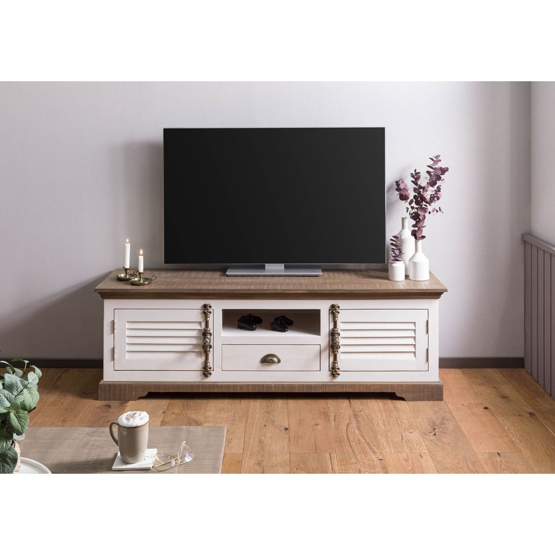 TV-Board Mango 170x45x55 weiß lackiert TOULOUSE #111 Massivmöbel24 TV-Board Mango weiß lackiert TOULOUSE