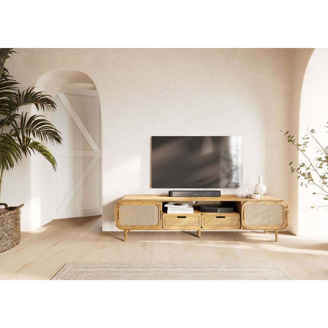 TV-Board Mango 200x40x50 natur lackiert VALENCIA #123 Massivmöbel24 TV-Board Mango natur lackiert VALENCIA