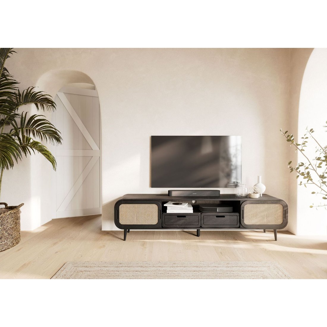 TV-Board Mango 200x40x50 dunkelgrau lackiert VALENCIA #223 Massivmöbel24 TV-Board Mango dunkelgrau lackiert VALENCIA
