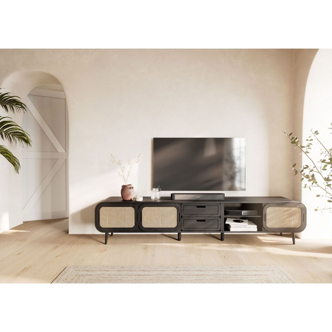 TV-Board Mango 240x40x50 dunkelgrau lackiert VALENCIA #225 Massivmöbel24 TV-Board Mango dunkelgrau lackiert VALENCIA