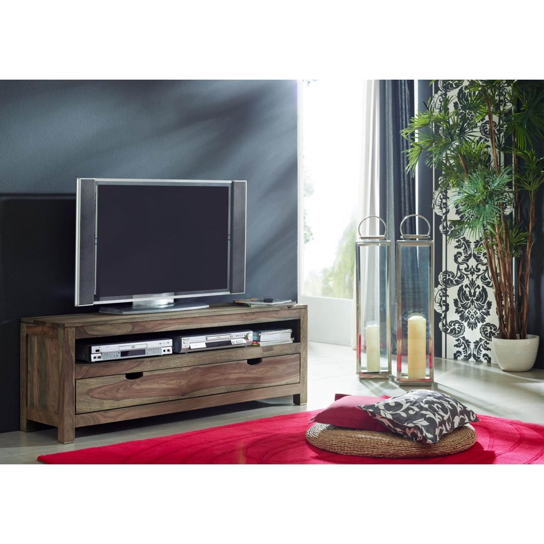 TV-Board Sheesham 140x37x50 grau geölt NATURE GREY #153 Massivmöbel24 TV-Board Sheesham grau geölt NATURE GREY