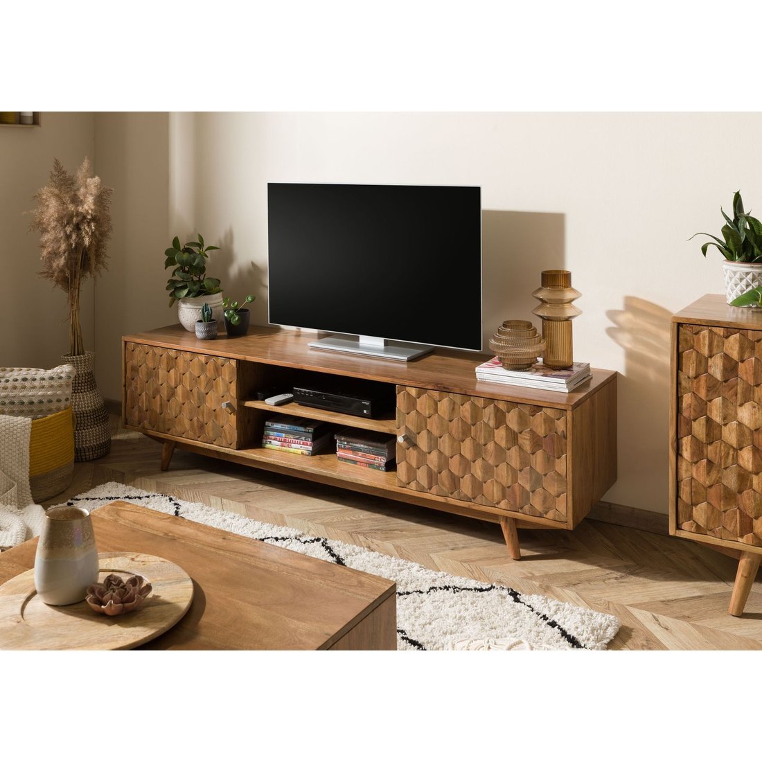TV-Board Akazie 170x42x48 Akazie natur lackiert MOSAYK #111 Massivmöbel24 TV-Board Akazie Akazie natur lackiert MOSAYK