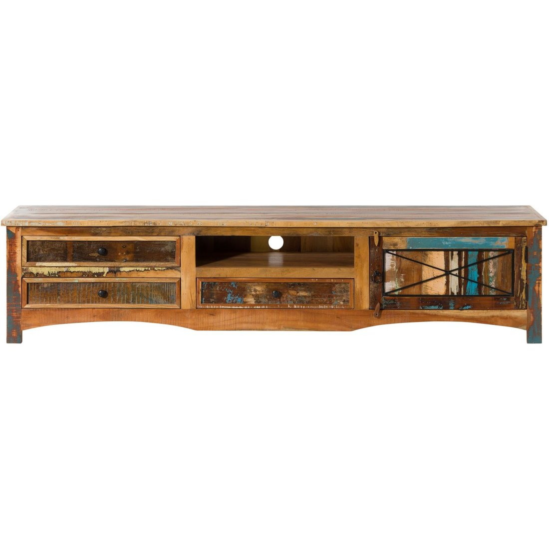 TV-Board Altholz 220x40x50 mehrfarbig lackiert NATURE OF SPIRIT #44 Massivmöbel24 TV-Board Altholz mehrfarbig lackiert NATURE OF SPIRIT