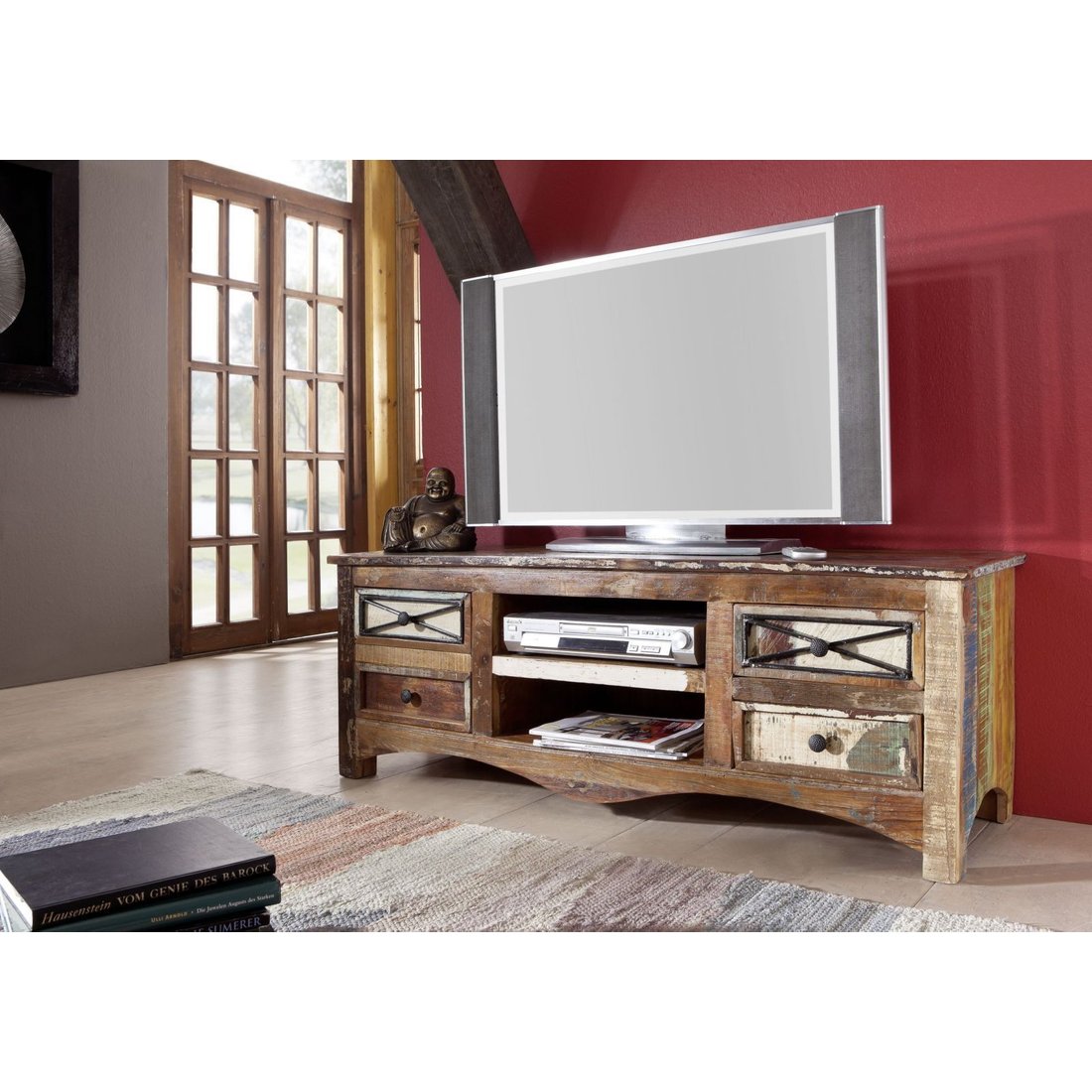 TV-Board Altholz 140x45x50 mehrfarbig lackiert NATURE OF SPIRIT #01 Massivmöbel24 TV-Board Altholz mehrfarbig lackiert NATURE OF SPIRIT
