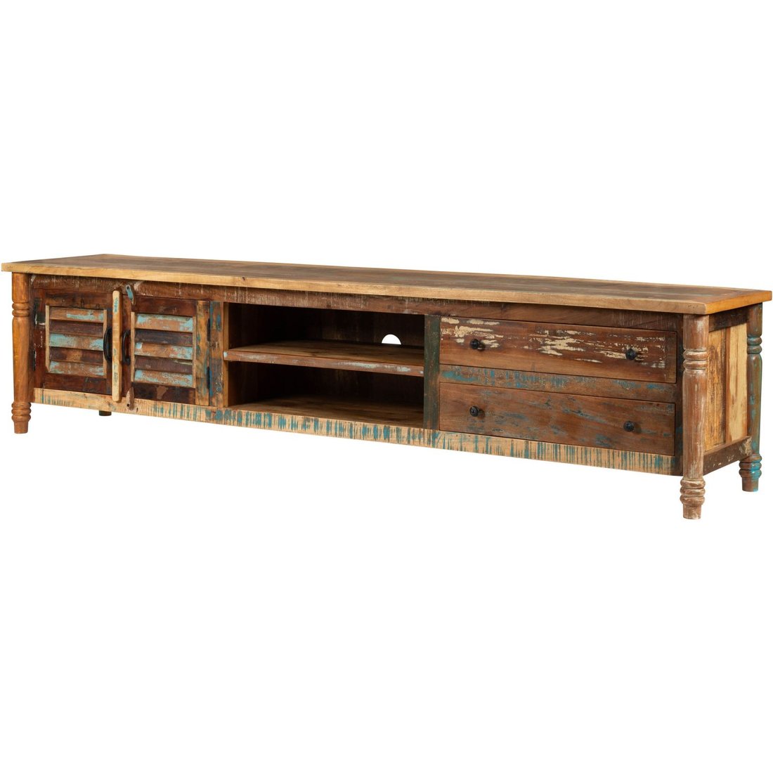 TV-Board Altholz 240x50x55 mehrfarbig lackiert FABLE #35 Massivmöbel24 TV-Board Altholz mehrfarbig lackiert FABLE
