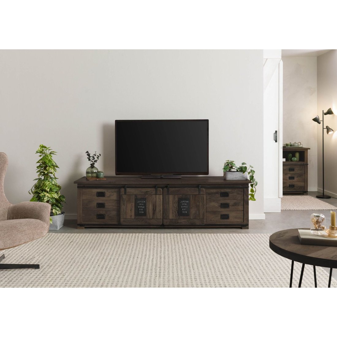 TV-Board Mango 220x55x60 grau lackiert RAILWAY #266 Massivmöbel24 TV-Board Mango grau lackiert RAILWAY