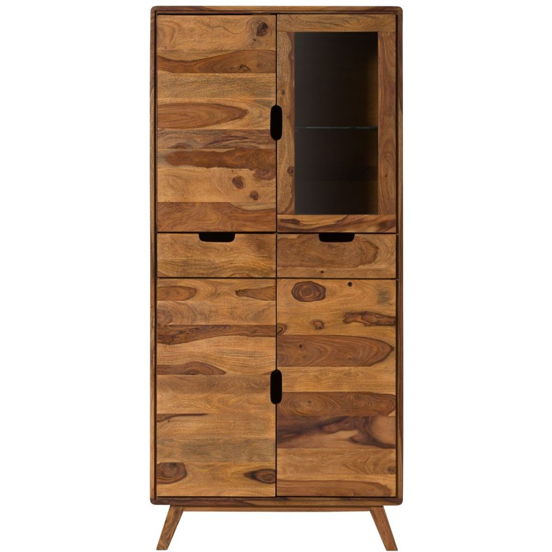 Vitrine Sheesham 85x45x180 natur sandgestrahlt lackiert MALMÖ 2 #232 Massivmöbel24 Vitrine Sheesham natur sandgestrahlt lackiert MALMÖ 2