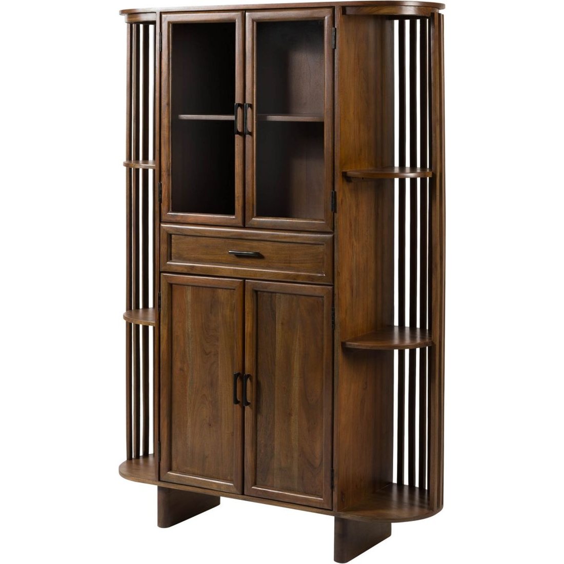 Vitrine Akazie 120x40x178 natur lackiert MADRID #50 Massivmöbel24 Vitrine Akazie natur lackiert MADRID