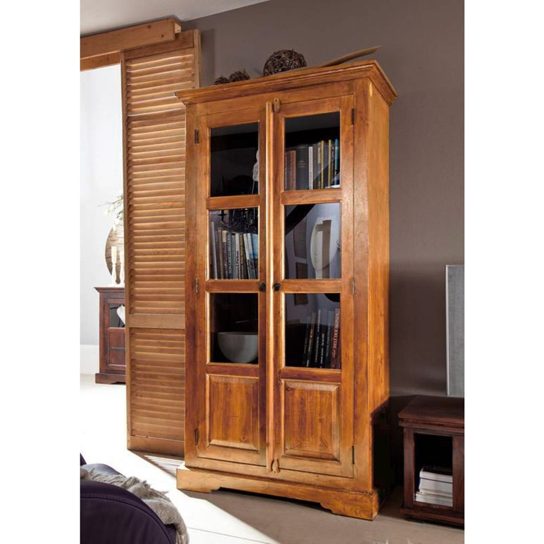 Vitrine Akazie 98x46x191 honig lackiert OXFORD #0440 Massivmöbel24 Vitrine Akazie honig lackiert OXFORD