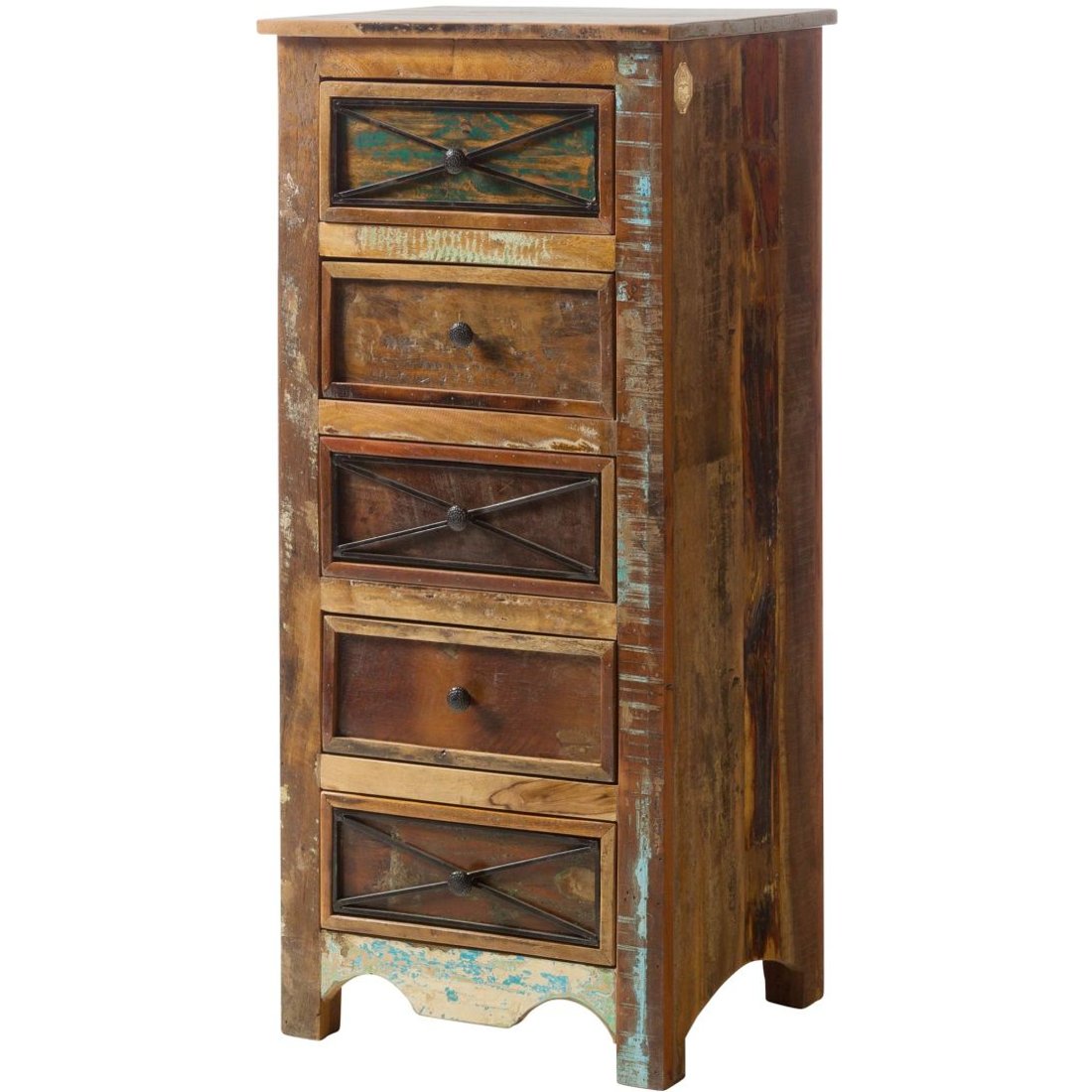 Kommode Altholz 55x45x122 mehrfarbig lackiert NATURE OF SPIRIT #129 Massivmöbel24 Kommode Altholz mehrfarbig lackiert NATURE OF SPIRIT