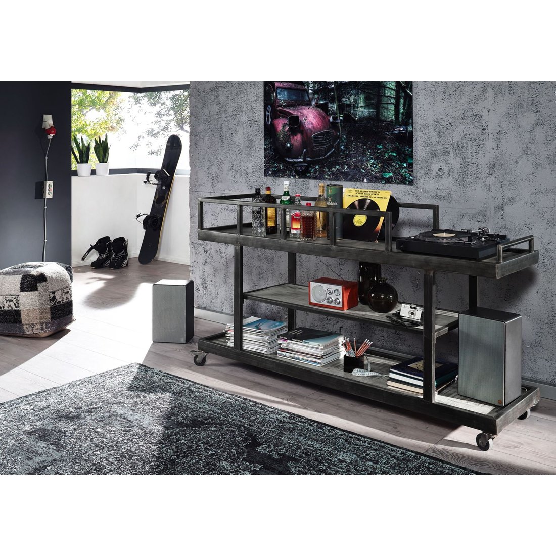 Regal Mango 180x50x106 grau lackiert HEAVY INDUSTRY #109 Massivmöbel24 Regal Mango grau lackiert HEAVY INDUSTRY