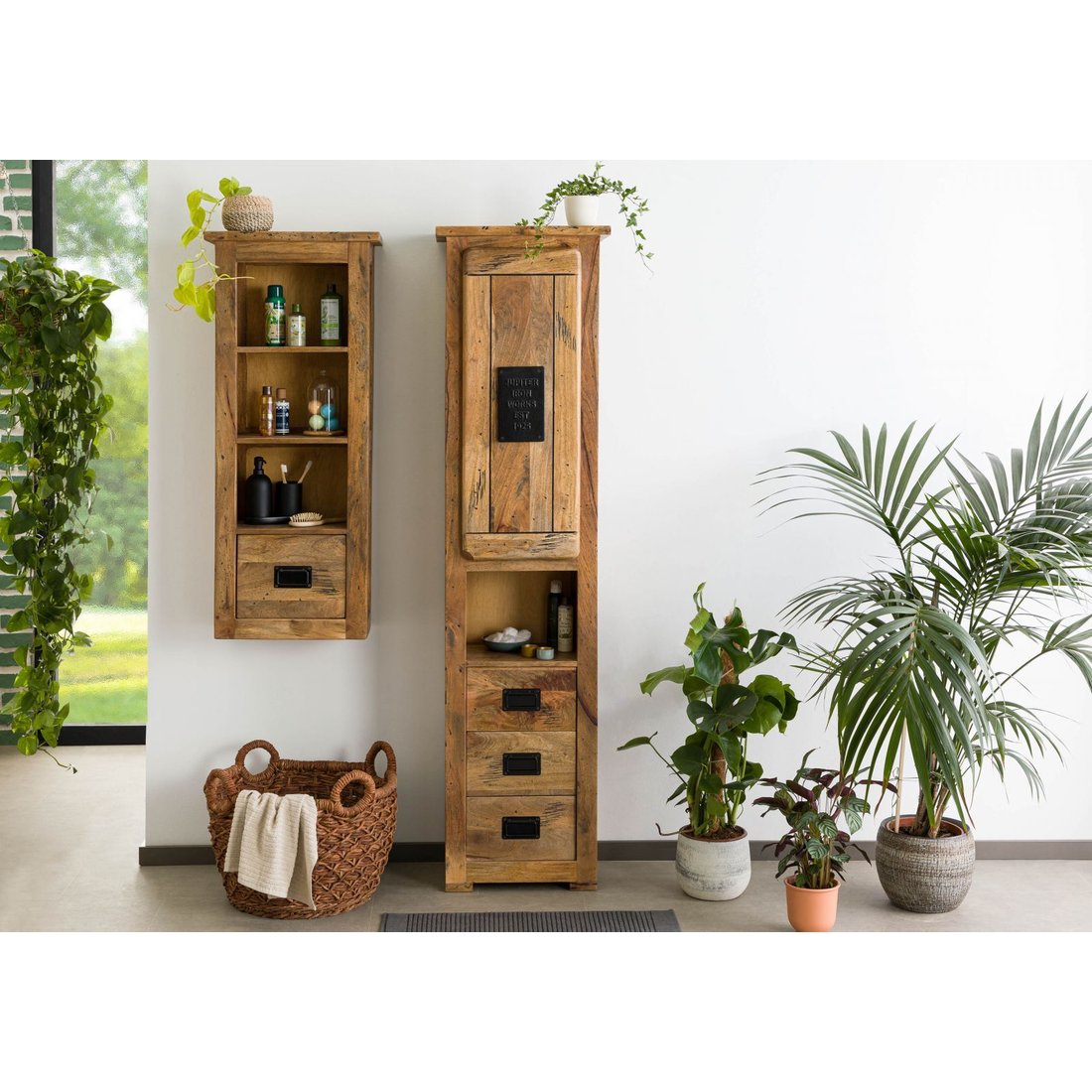 Hochschrank Mango 50x35x195 natur lackiert RAILWAY #179 Massivmöbel24 Hochschrank Mango natur lackiert RAILWAY