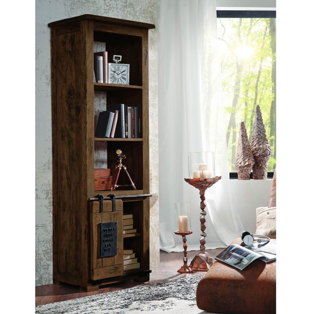 Bücherregal Mango 60x45x180 braun lackiert RAILWAY #404 Massivmöbel24 Bücherregal Mango braun lackiert RAILWAY