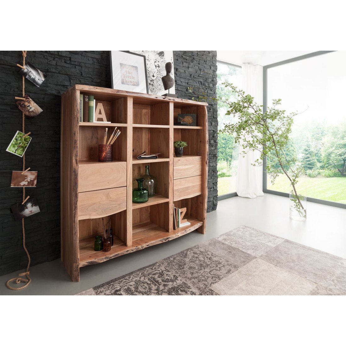 Bücherregal Akazie 142x45x147 natur lackiert PURE ACACIA #112 Massivmöbel24 Bücherregal Akazie natur lackiert PURE ACACIA