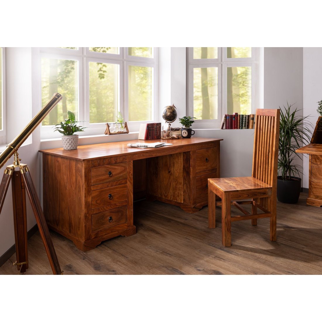 Schreibtisch Akazie 180x80x74 honig lackiert OXFORD #0529 Massivmöbel24 Schreibtisch Akazie honig lackiert OXFORD