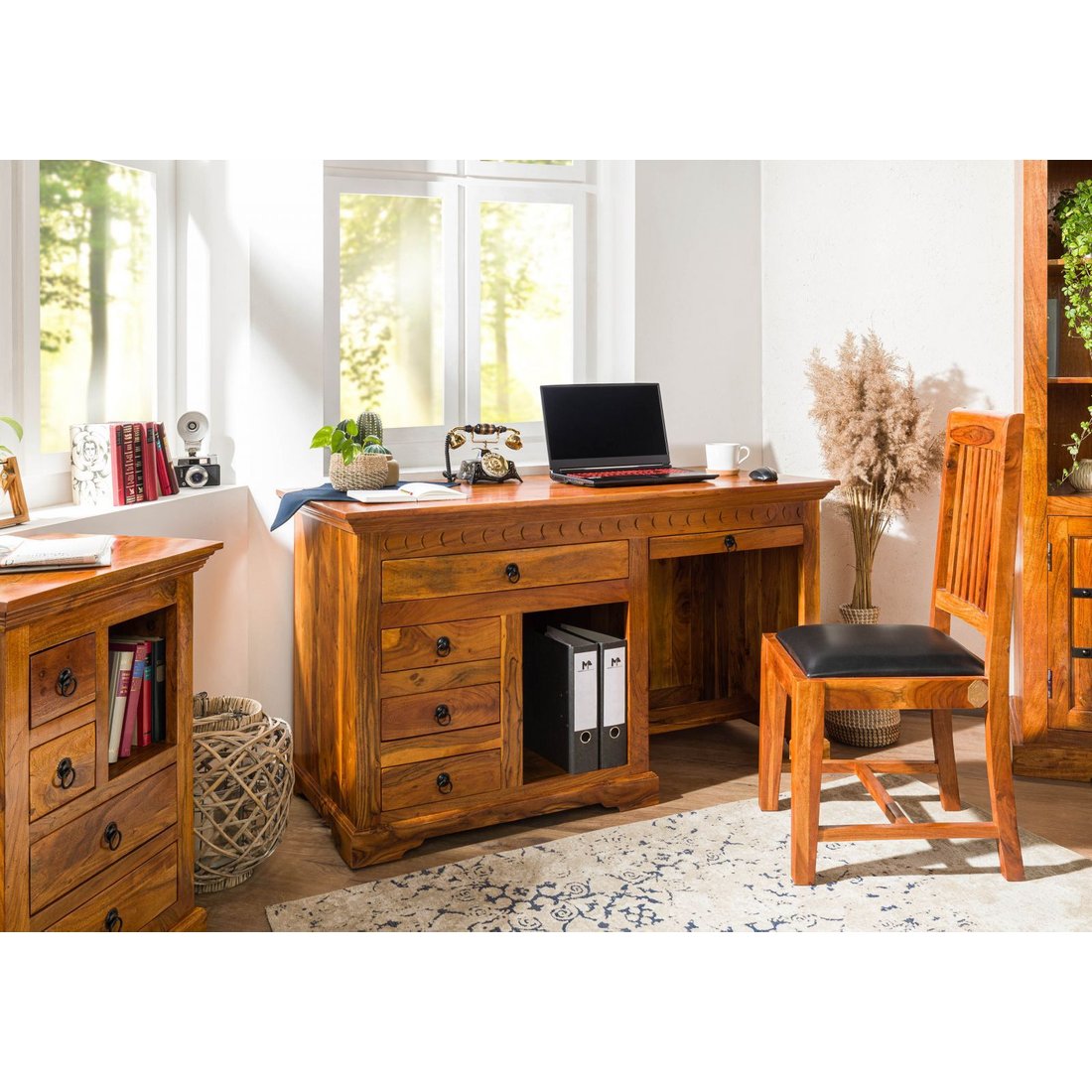 Schreibtisch Akazie 140x64x80 honig lackiert OXFORD #0511 Massivmöbel24 Schreibtisch Akazie honig lackiert OXFORD