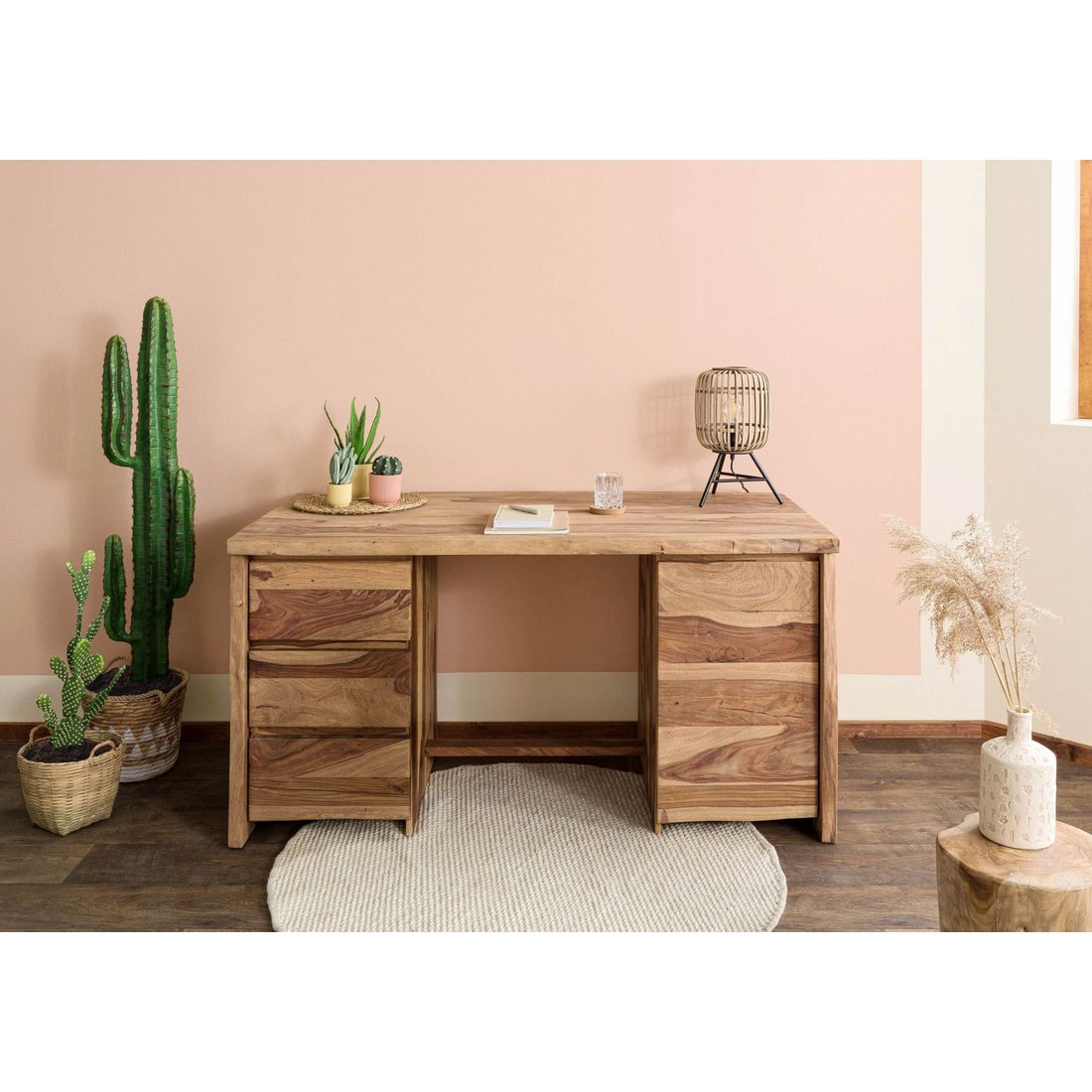 Schreibtisch Sheesham 150x75x78 natur lackiert / sandgestrahlt PURE SHEESHAM #210 Massivmöbel24 Schreibtisch Sheesham natur lackiert / sandgestrahlt PURE SHEESHAM