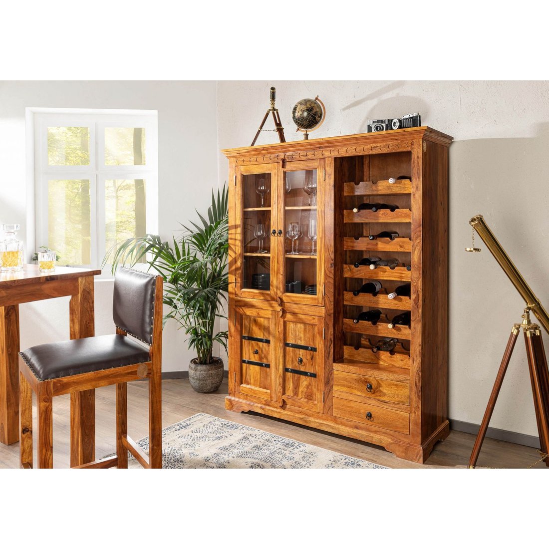 Massivmöbel24 Weinschrank Akazie honig lackiert OXFORD