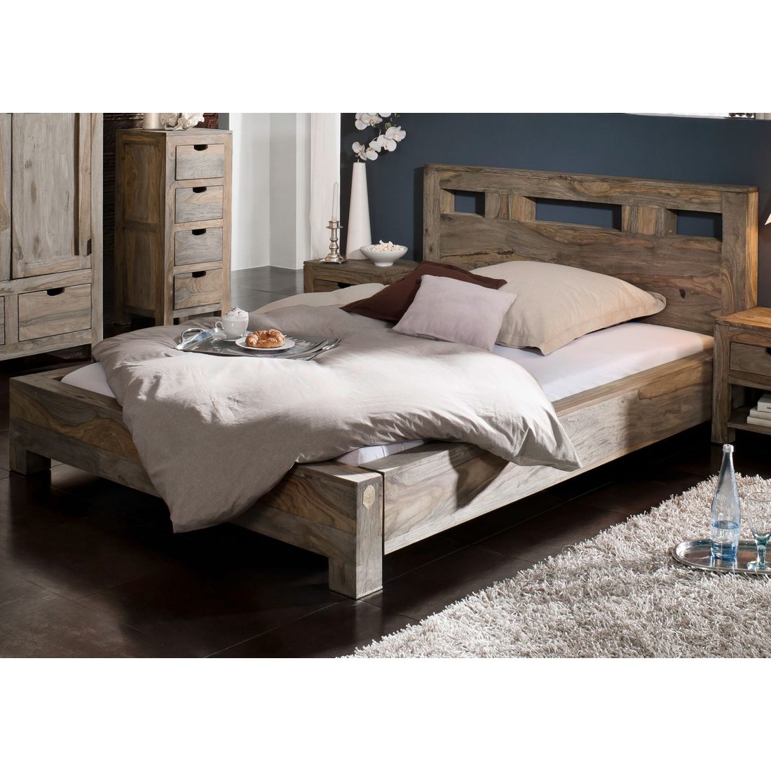 Bett Sheesham 180x200x90 grau geölt NATURE GREY #202 Massivmöbel24 Bett Sheesham grau geölt NATURE GREY