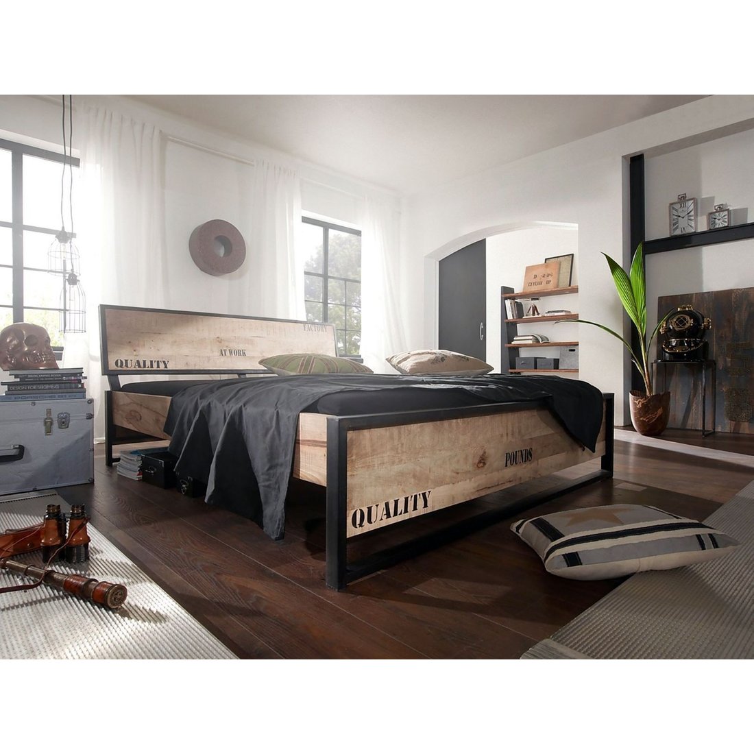 Bett Mango 180x200x91 natur bedruckt FACTORY #141 Massivmöbel24 Bett Mango natur bedruckt FACTORY