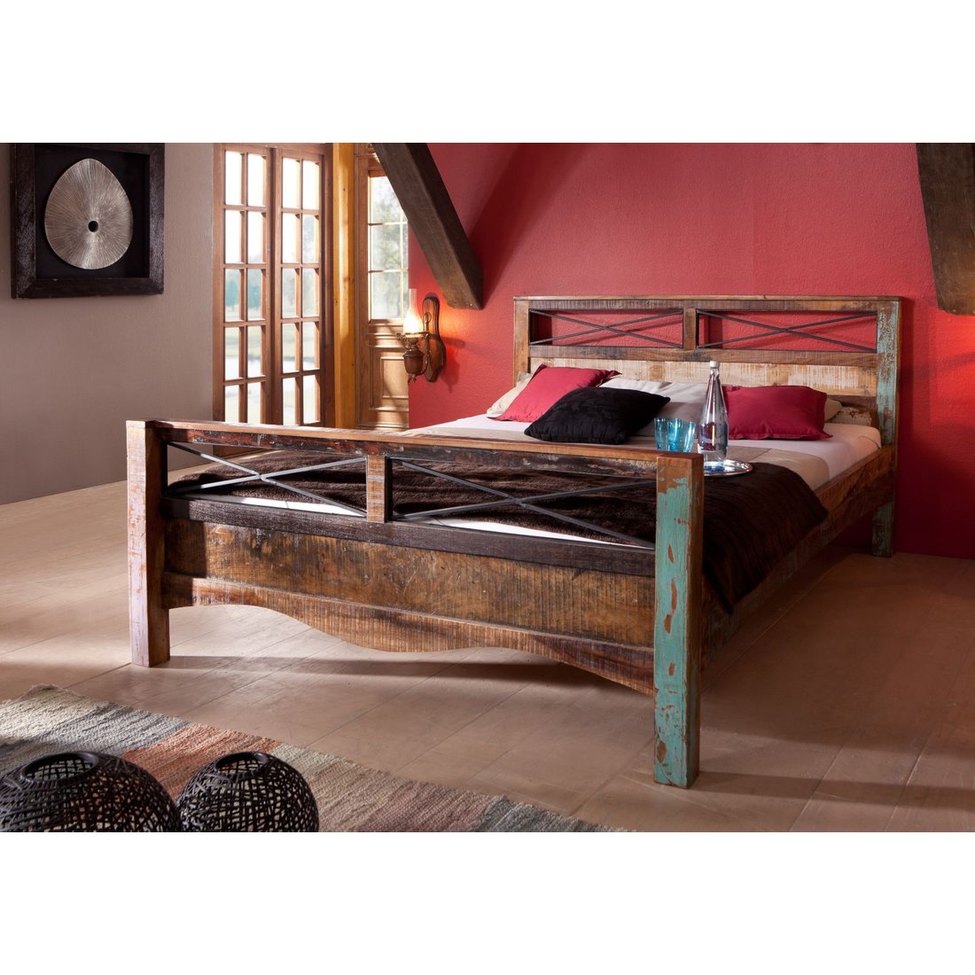 Bett Altholz 180x200x100 mehrfarbig lackiert NATURE OF SPIRIT #47 Massivmöbel24 Bett Altholz mehrfarbig lackiert NATURE OF SPIRIT