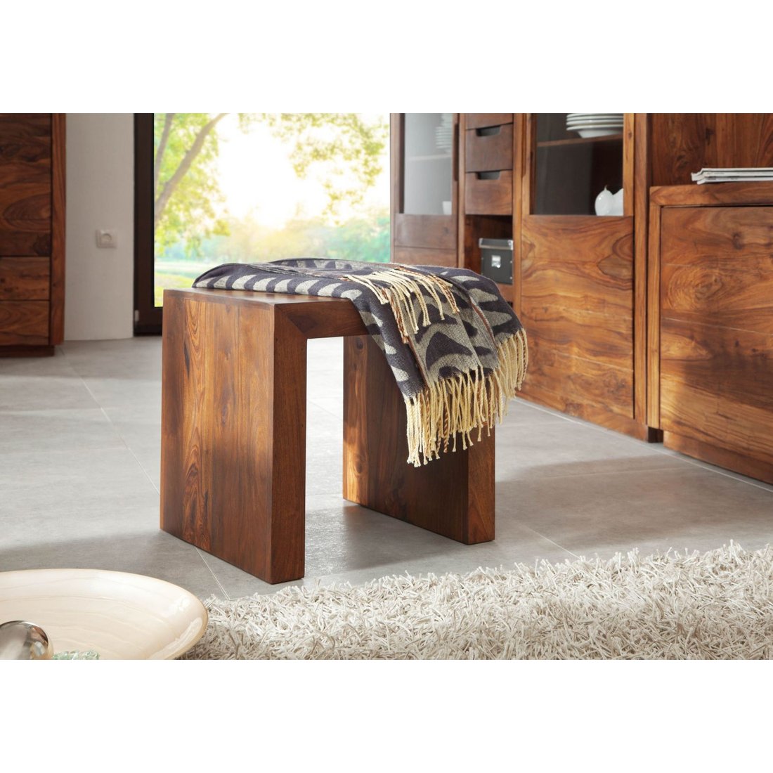 Hocker Sheesham 45x40x40 walnuss lackiert DUKE #111 Massivmöbel24 Hocker Sheesham walnuss lackiert DUKE