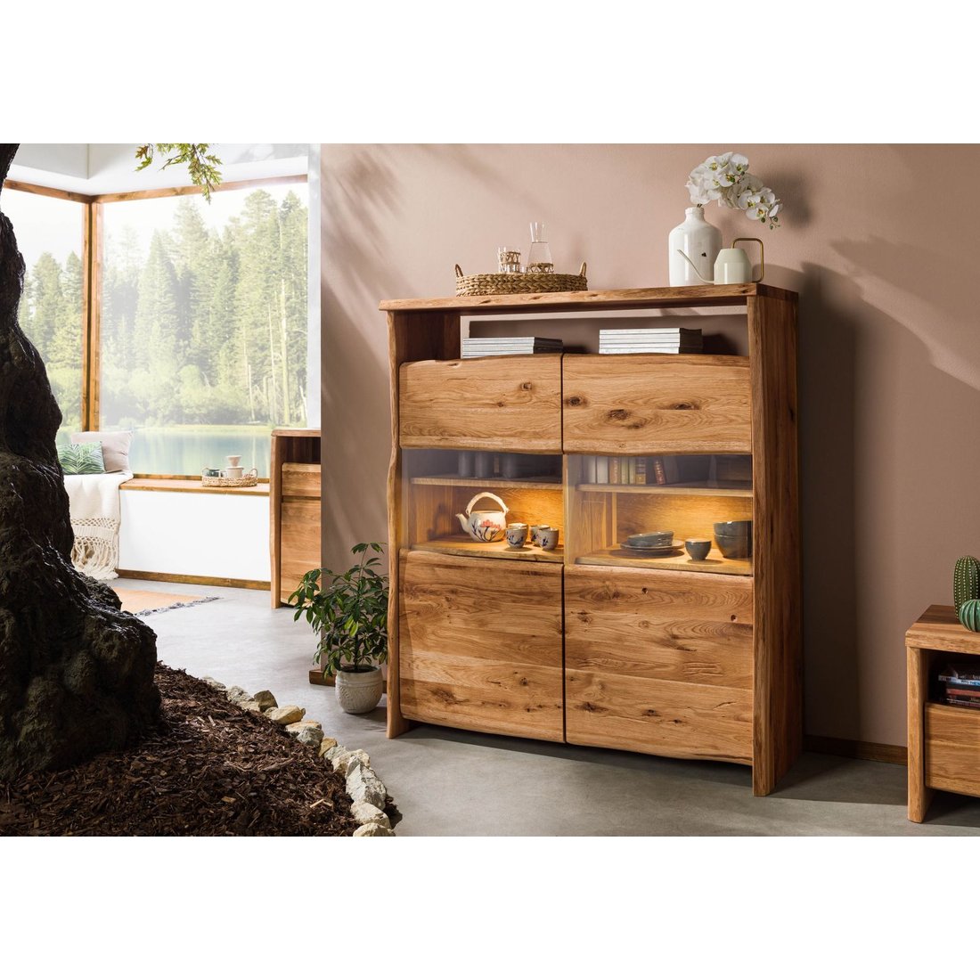 Highboard Wildeiche 131x45x147 natur geölt PURE OAK #105 Massivmöbel24 Highboard Wildeiche natur geölt PURE OAK