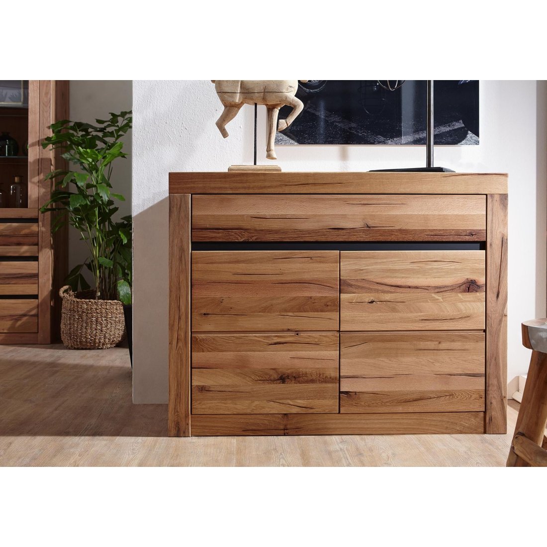 Massivmöbel24 Sideboard Wildeiche / Zerreiche natur geölt MONTREUX