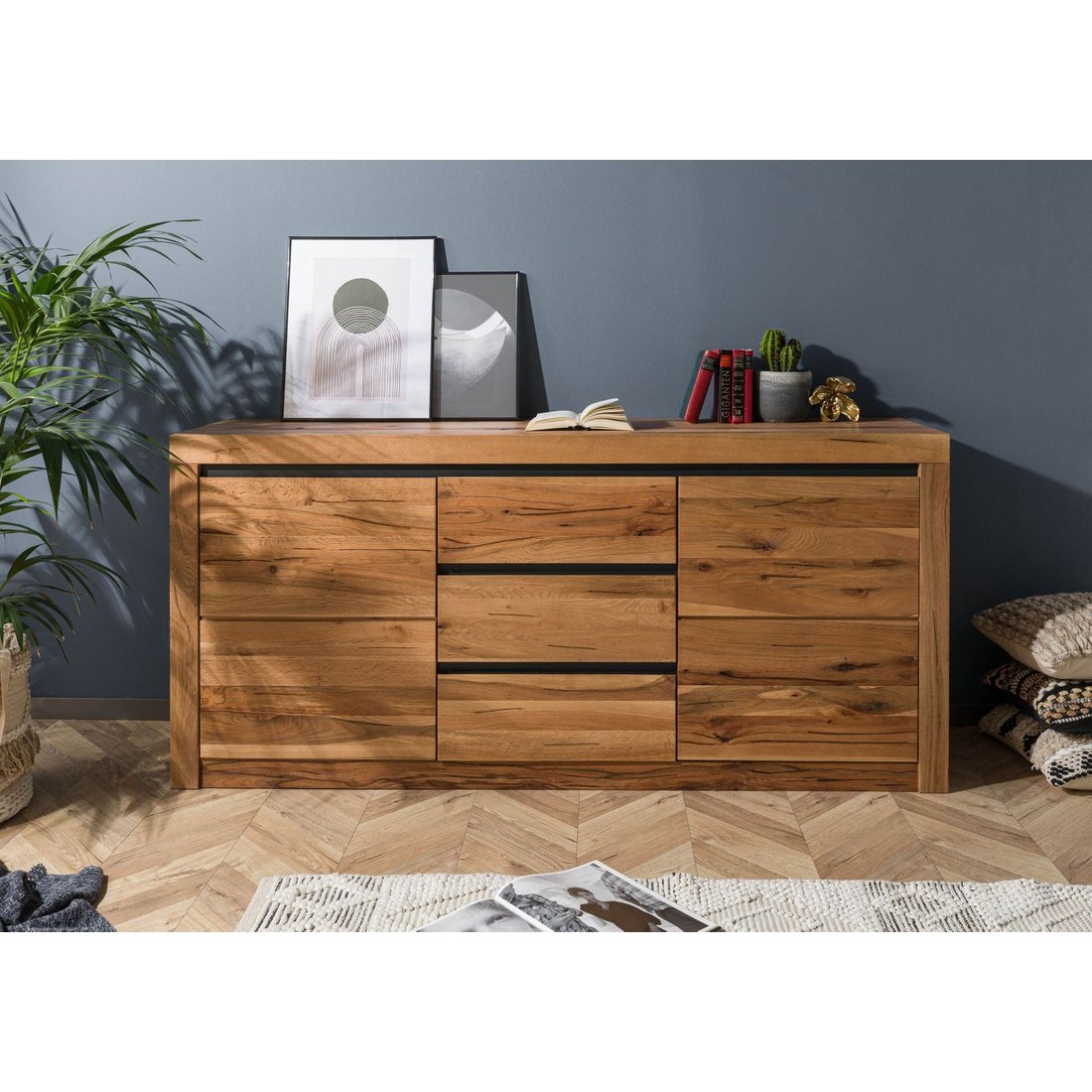 Sideboard Wildeiche / Zerreiche 185x43x80 natur geölt MONTREUX #155 Massivmöbel24 Sideboard Wildeiche / Zerreiche natur geölt MONTREUX