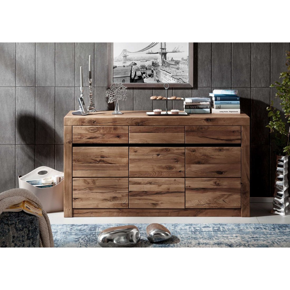 Sideboard Wildeiche / Zerreiche 150x43x80 braun geölt MONTREUX #351 Massivmöbel24 Sideboard Wildeiche / Zerreiche braun geölt MONTREUX