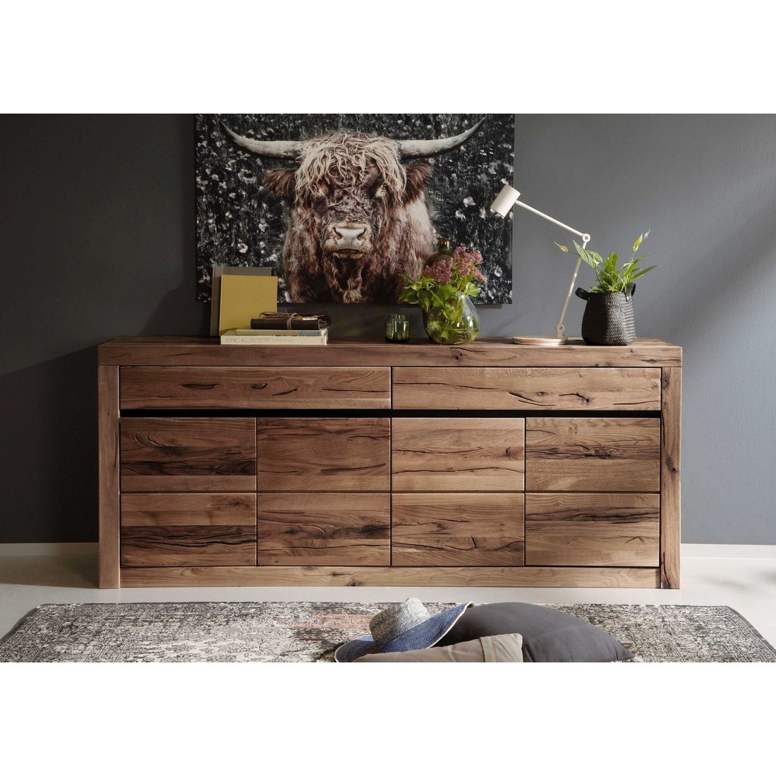 Sideboard Wildeiche / Zerreiche 202x43x80 braun geölt MONTREUX #352 Massivmöbel24 Sideboard Wildeiche / Zerreiche braun geölt MONTREUX