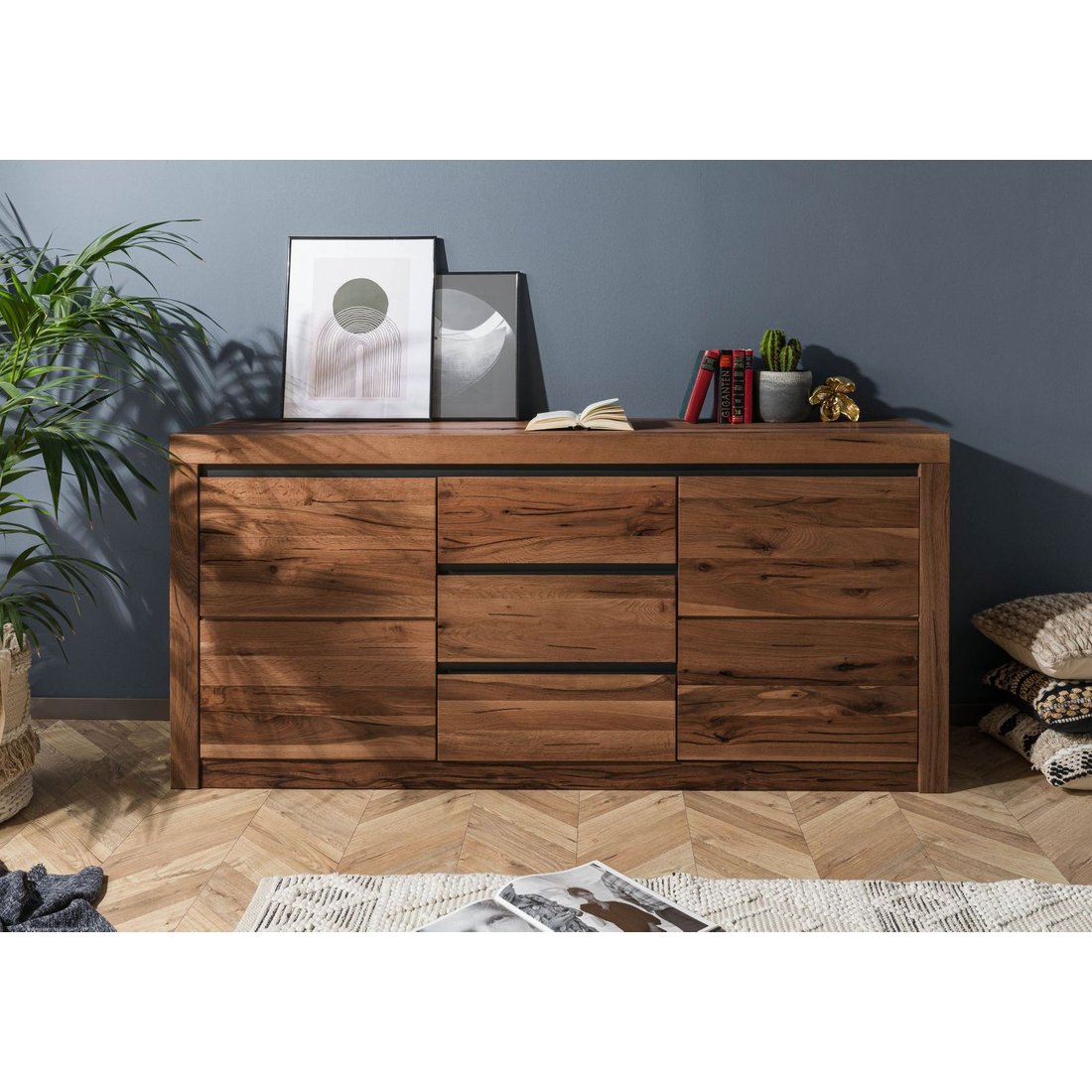 Sideboard Wildeiche / Zerreiche 185x43x80 braun geölt MONTREUX #355 Massivmöbel24 Sideboard Wildeiche / Zerreiche braun geölt MONTREUX