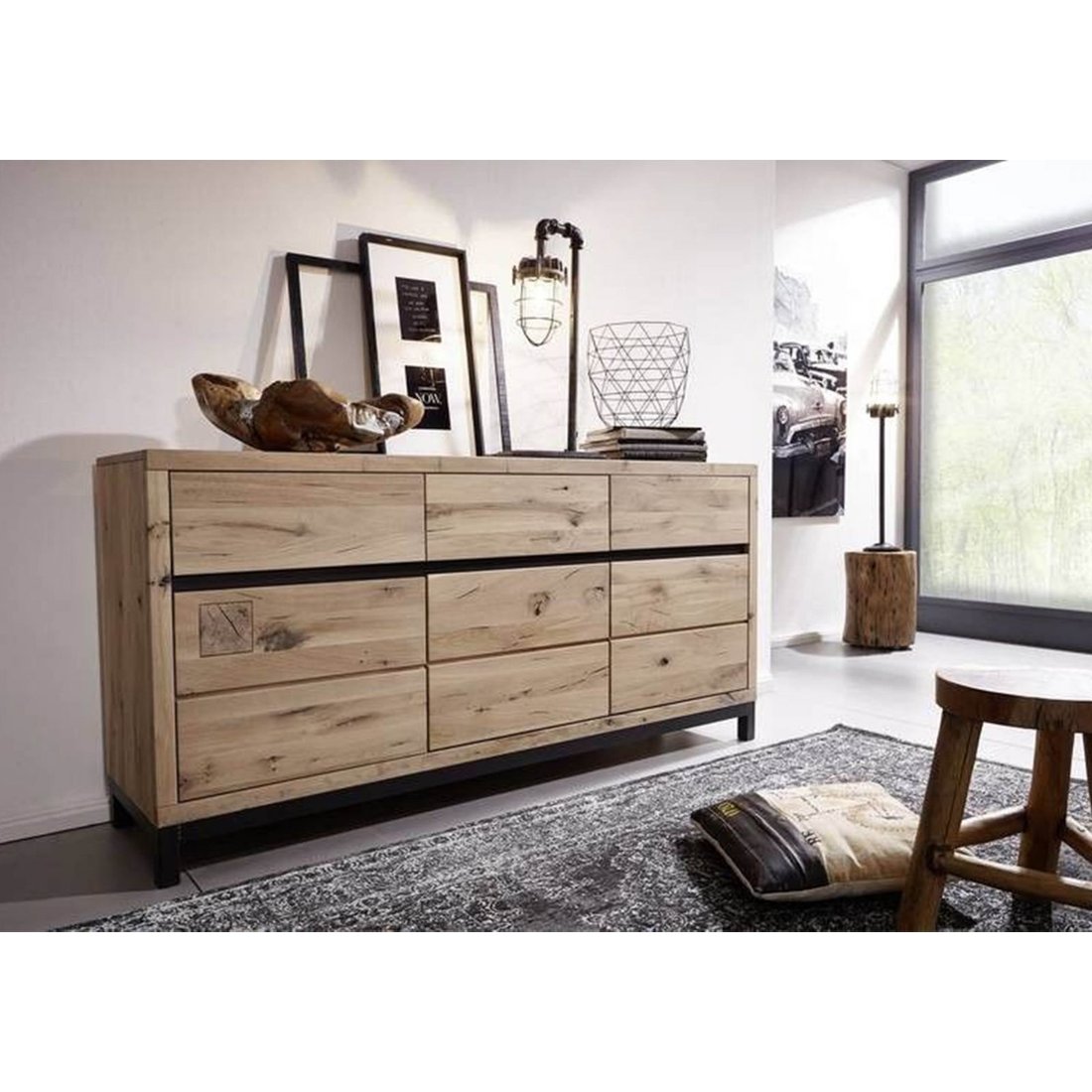 Sideboard Wildeiche 175x45x85 bianco geölt VILLANDERS #208 Massivmöbel24 Sideboard Wildeiche bianco geölt VILLANDERS
