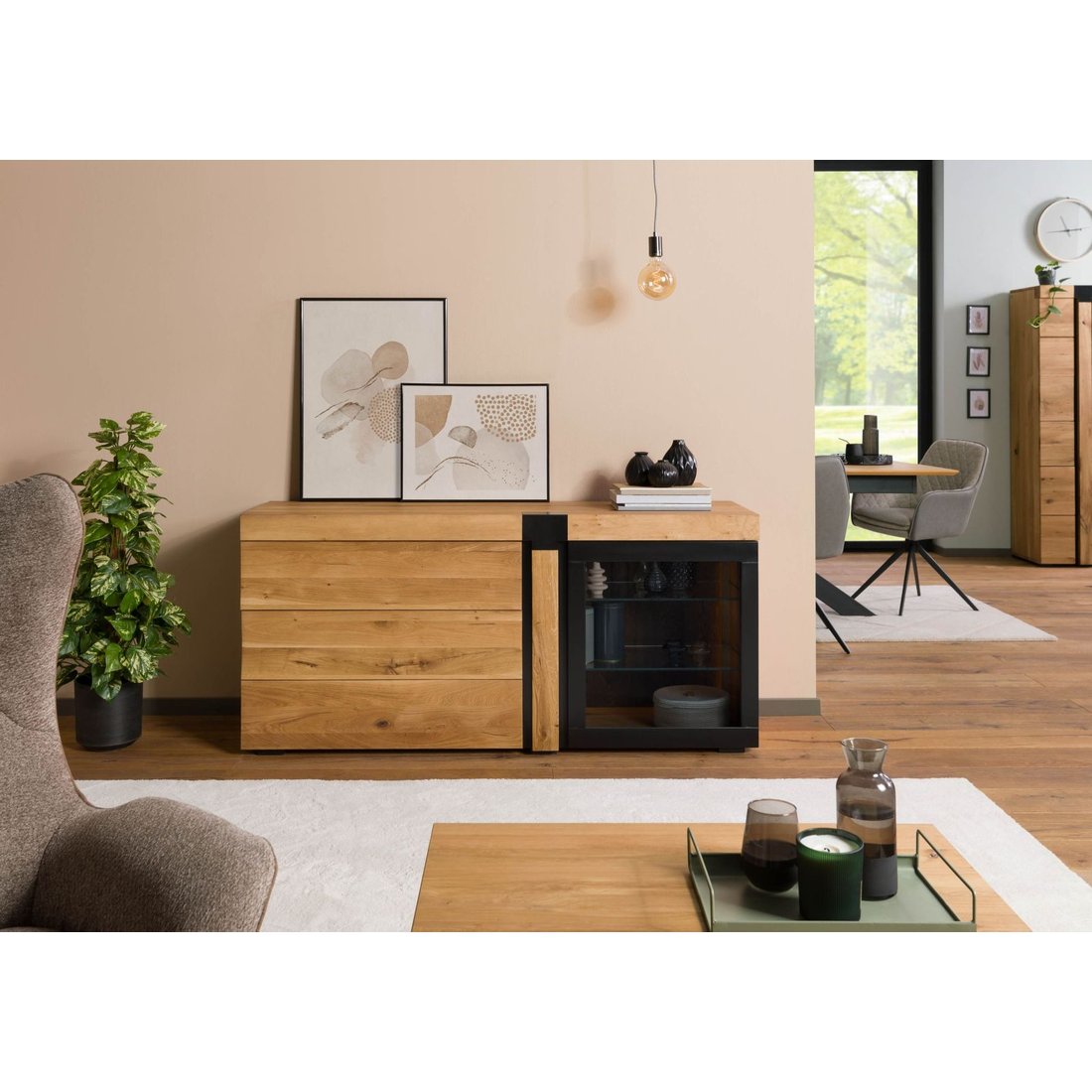 Sideboard Wildeiche 161x45x75 natur geölt ROTTERDAM #116 Massivmöbel24 Sideboard Wildeiche natur geölt ROTTERDAM