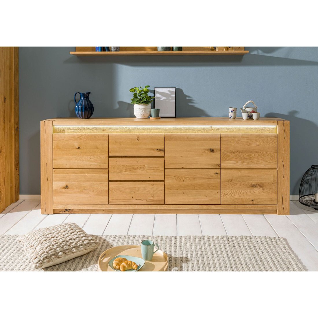 Sideboard Wildeiche 223x40x85 natur geölt KENT #131 Massivmöbel24 Sideboard Wildeiche natur geölt KENT
