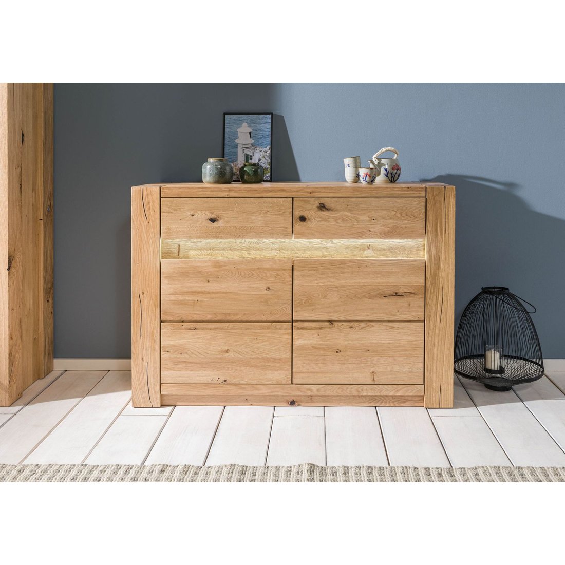 Sideboard Wildeiche 123x40x85 beige geölt KENT #230 Massivmöbel24 Sideboard Wildeiche beige geölt KENT