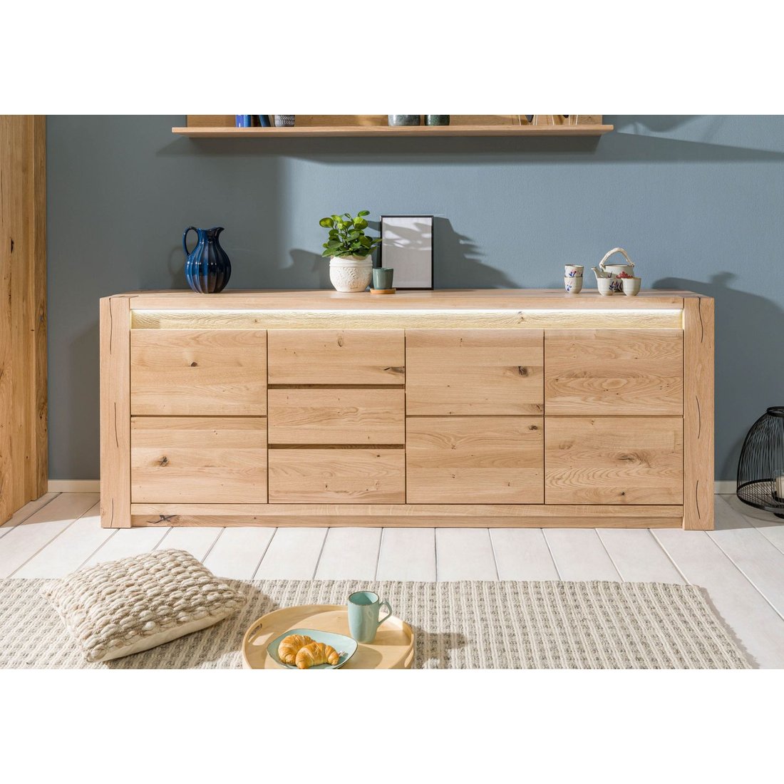 Sideboard Wildeiche 223x40x85 beige geölt KENT #231 Massivmöbel24 Sideboard Wildeiche beige geölt KENT